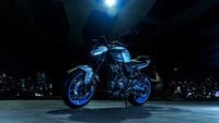 2025 Yamaha MT-07 parked on sidewalk at night