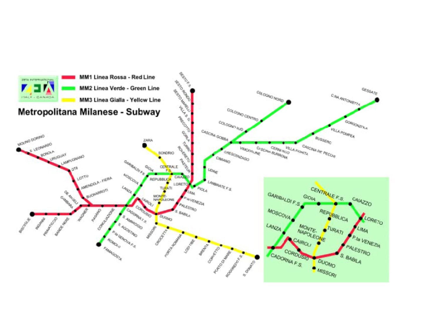 Карта миланского метро