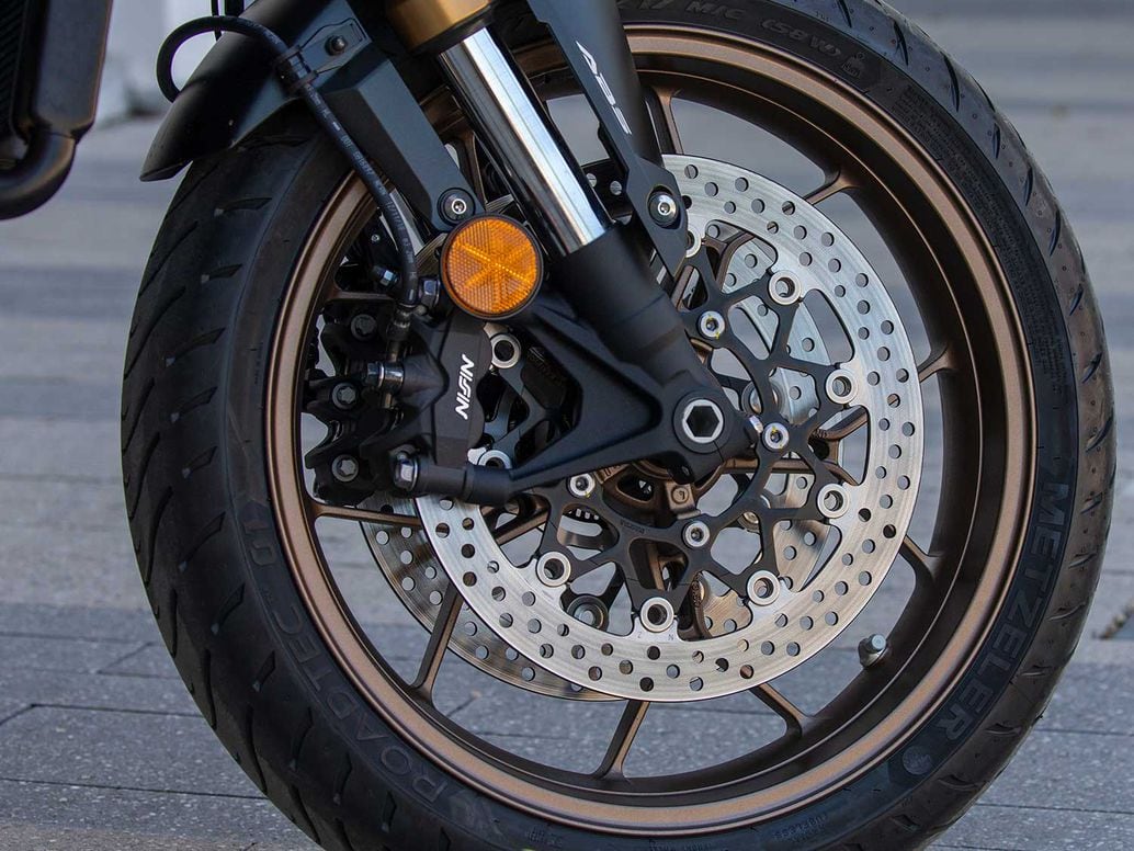 2019 Honda CB650R radial-mount four-piston calipers.