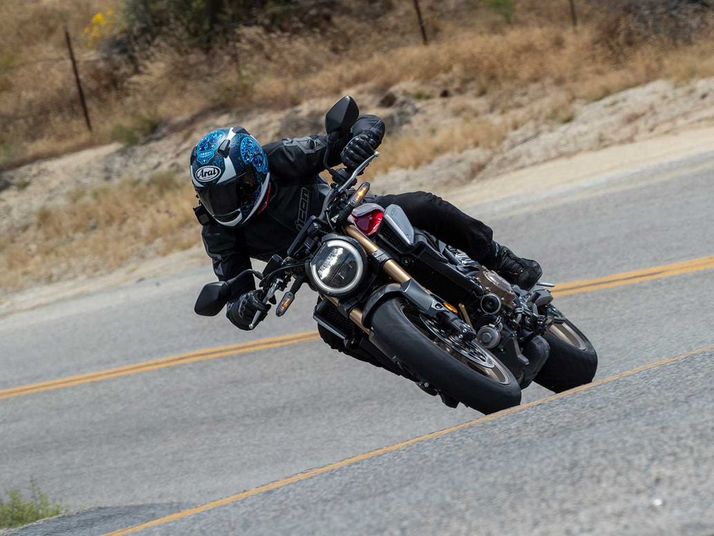 2019 Honda CB650R riding on road.