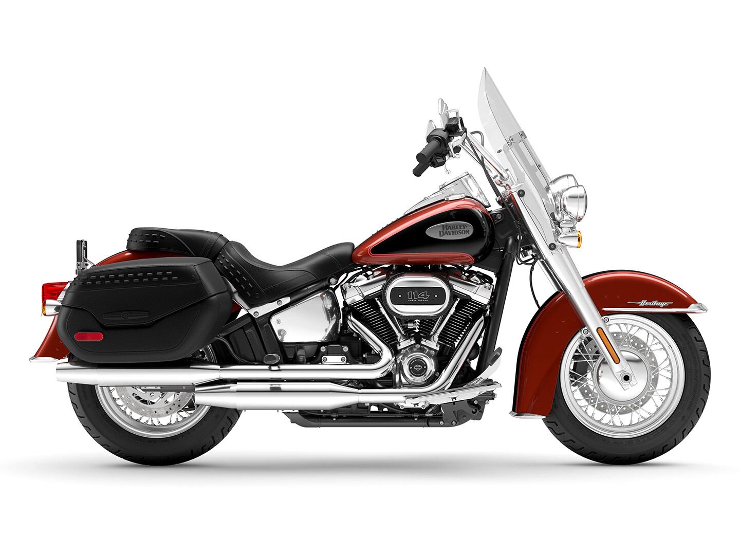 Heritage, updated. The Harley-Davidson Heritage Classic, with forward controls and a removable windshield.