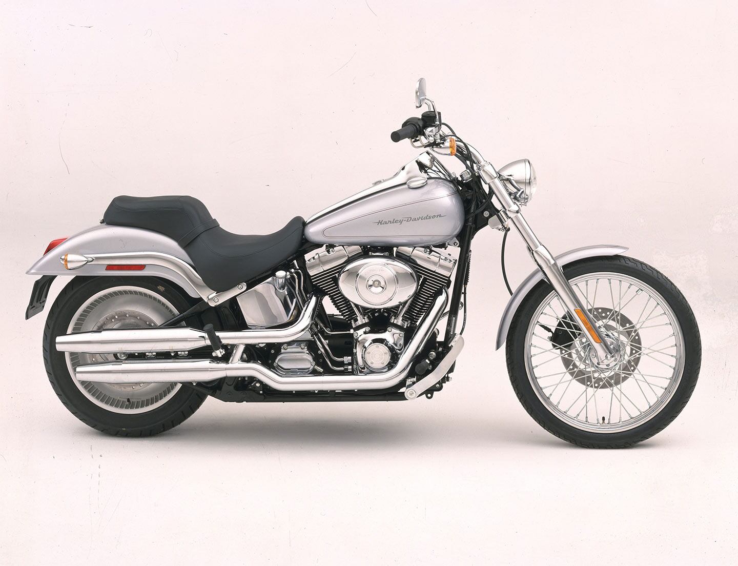 The 1990 Harley-Davidson Softail Deuce, with stretched gas tank, sleek fork sliders, and the then-new Twin Cam 88B engine.