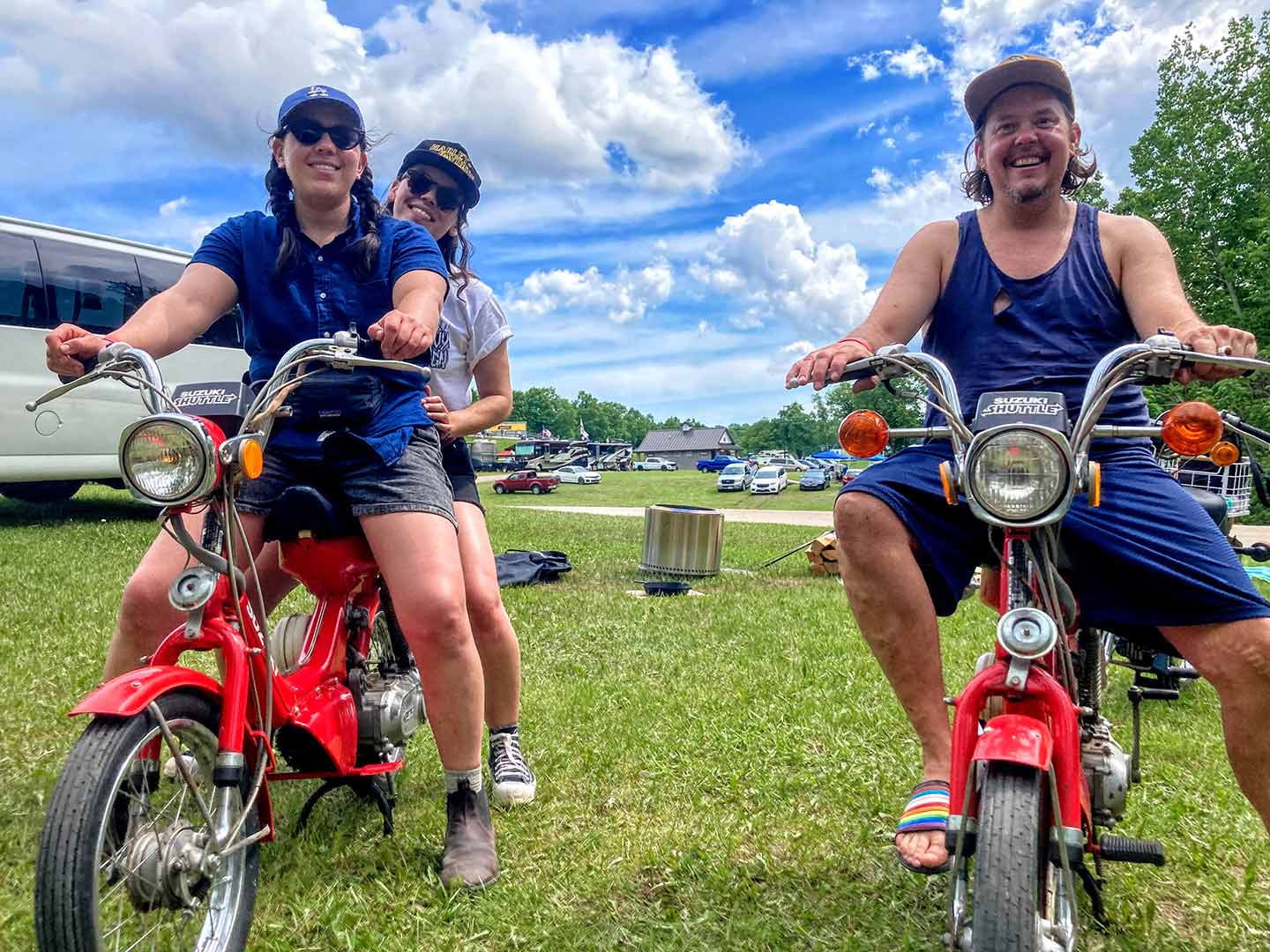 This is the life. Who needs pedals when you’ve got matching Suzuki FA50 Shuttle “Nopeds”?