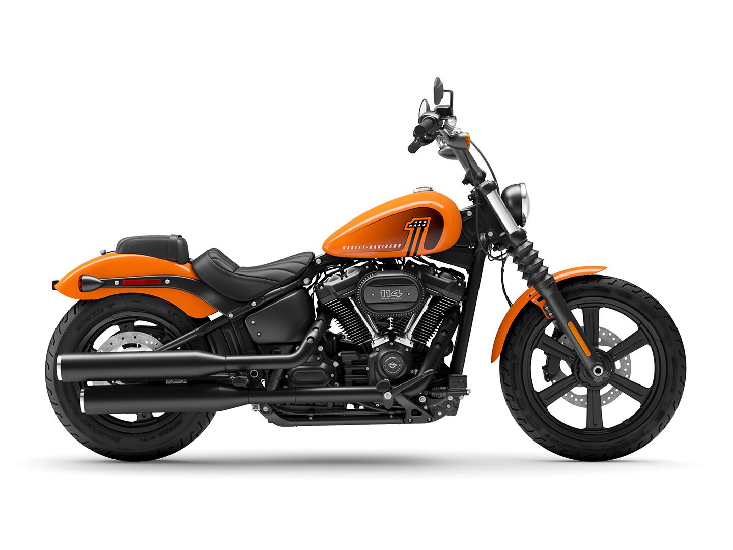 The only Softail available in Baja Orange ($525 extra): the Harley-Davidson Street Bob 114.