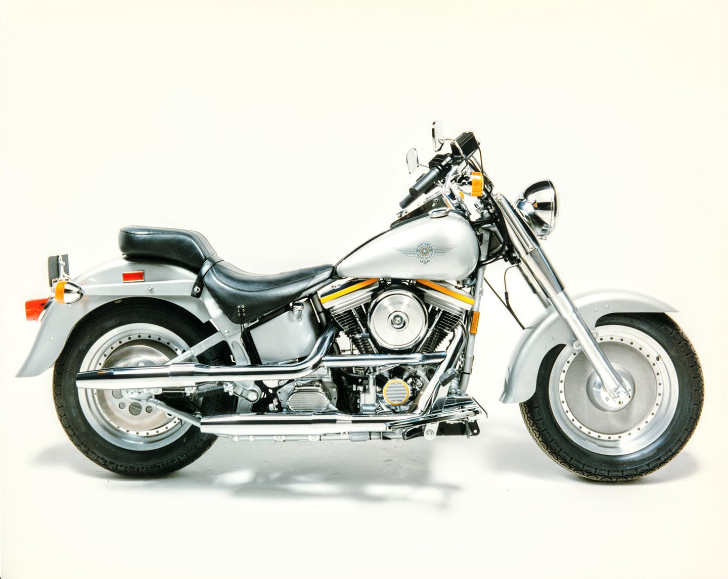 The 1990 Harley-Davidson Fat Boy, with its solid cast wheels. It’s a design formula that survives to this day.