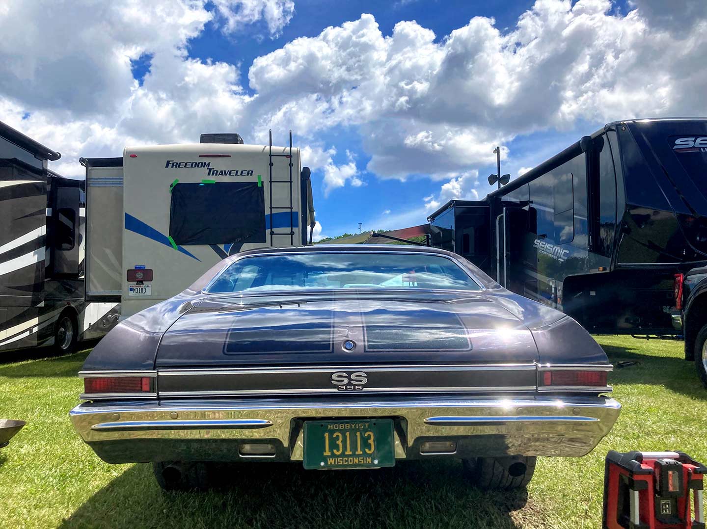 Common view of 1968 Chevrolet Chevelle 396, from drag race competition POV.