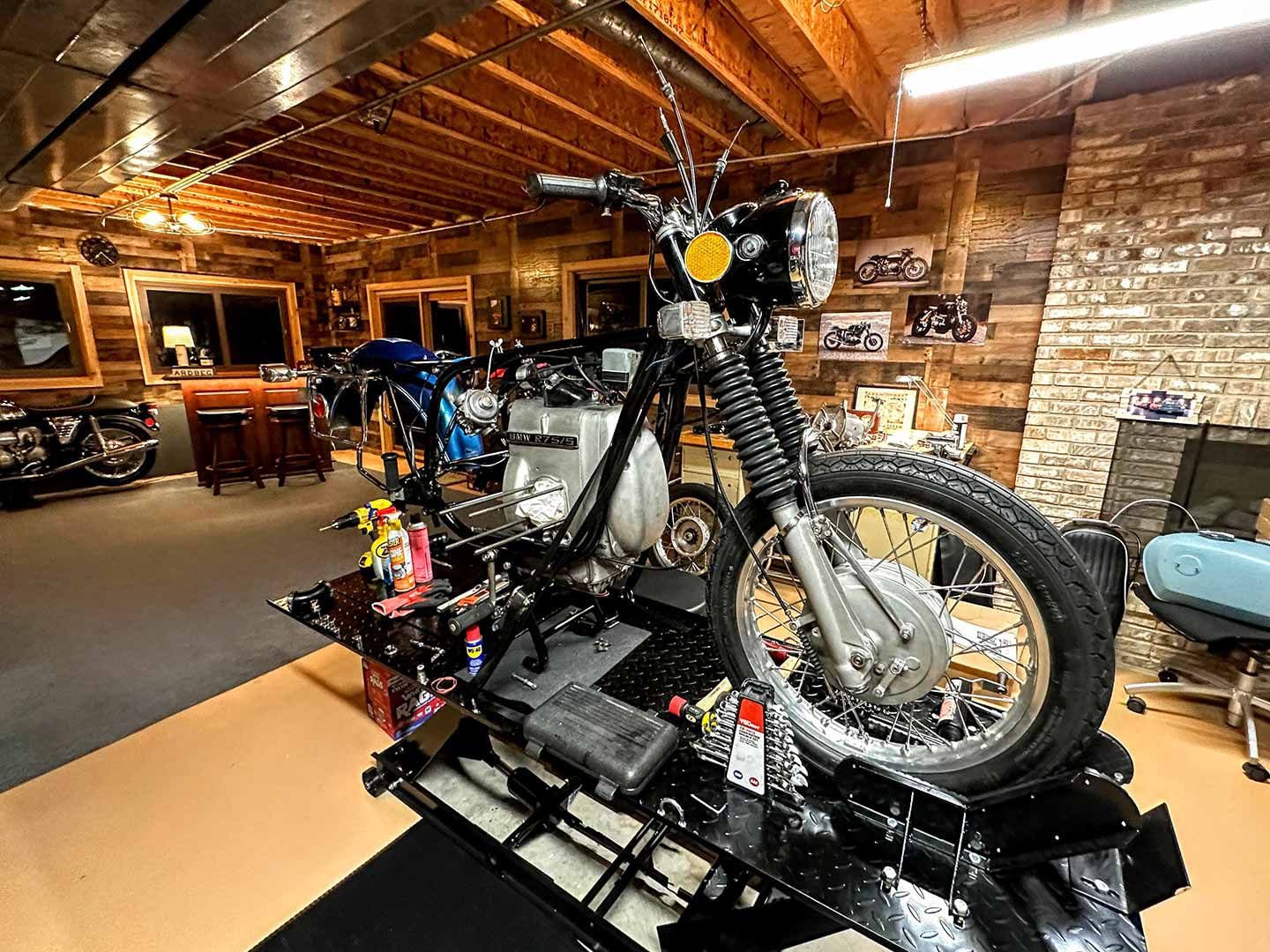 One of the tidier workspaces you’ll see: Nathan Hill’s in-house motorcycle shop space.